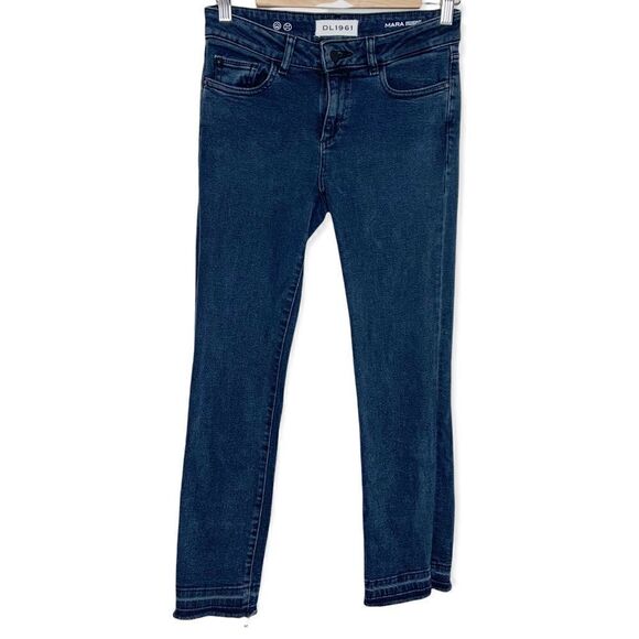 DL1961 Mara Instasculpt Mid Rise Straight Ankle Frayed Snap Jeans (A10) - Picture 2 of 11